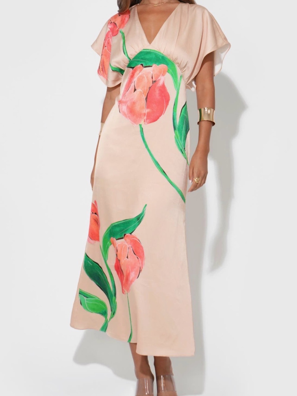 NWT Adelyn Rae Madelyn Floral Flutter Sleeve Maxi Dress